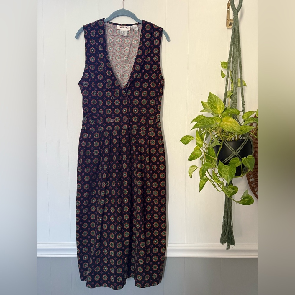 Vintage 90s Talbots Velvet Corduroy Pleated Jumper Dress Mandala Paisley Color